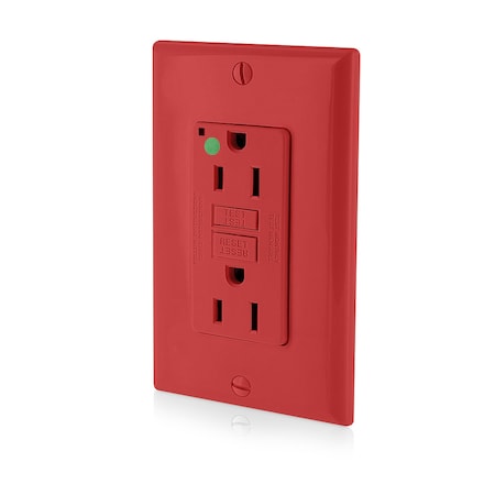 GFCI Receptacle, 15A, 125Vac, 5-15R, Red